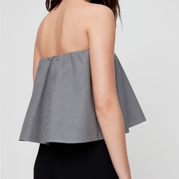 Aritzia Babaton Eckered Blouse Cropped Tube Top Bandeau Gingham Black Size XXS - Picture 10 of 10